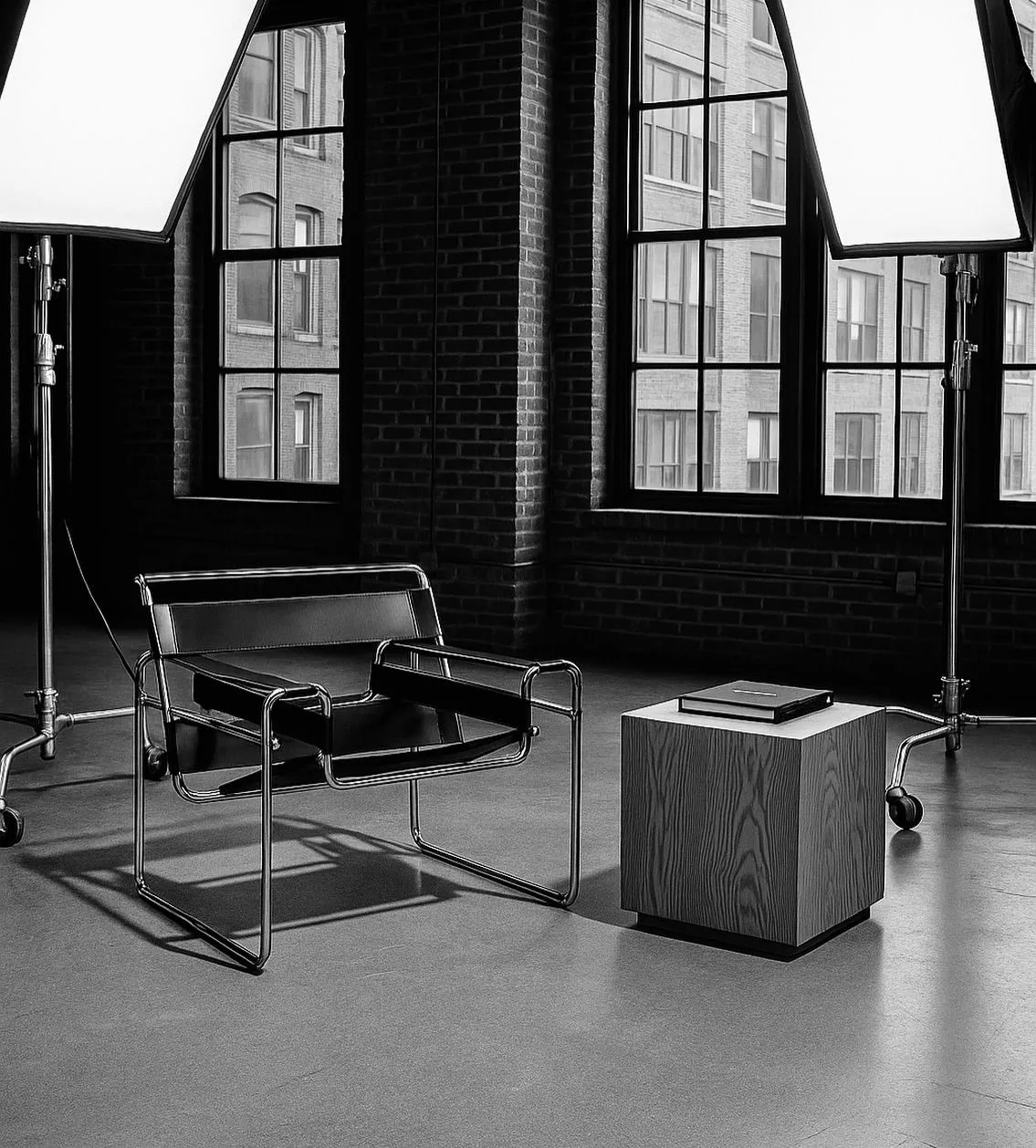 Studio lighting setup with Wassily Chair demonstrating professional techniques