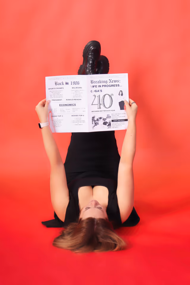 Share-ready vertical birthday newspaper portrait on a red backdrop