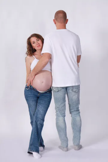 Intimate maternity portrait with partner at HQ Portraits Charlotte self-portrait studio